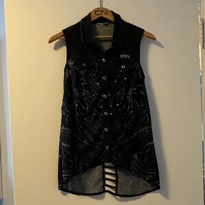 KARV - Y2K - Black Sleeveless Women's Top With Denim and Studs